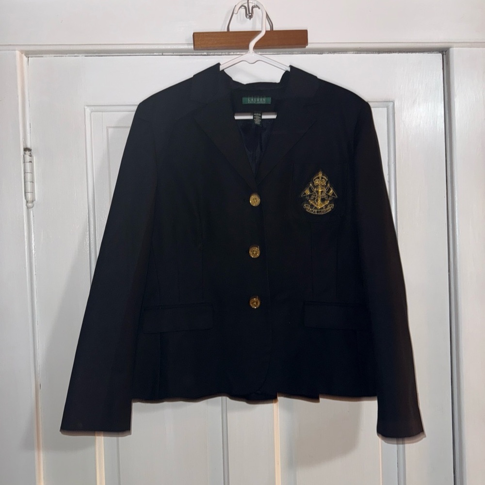 Ralph Lauren Black Blazer with Gold Crest and Buttons
